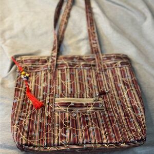 VINTAGE Red Tone Striped Quilted Women's Tote